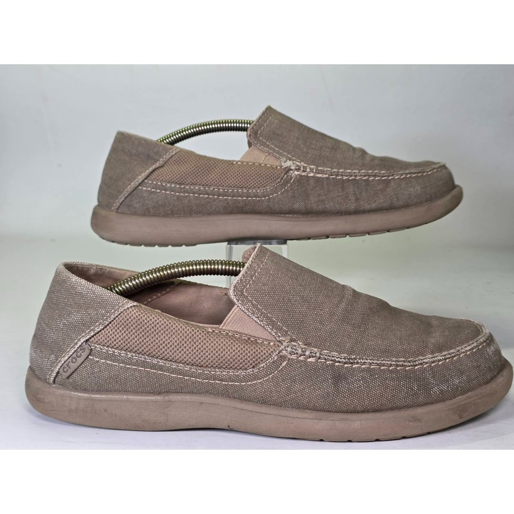 Crocs Santa Cruz 2 Luxe Men's Shoes Size 9 Beige Tan Canvas Slip On Loafers - Picture 2 of 11